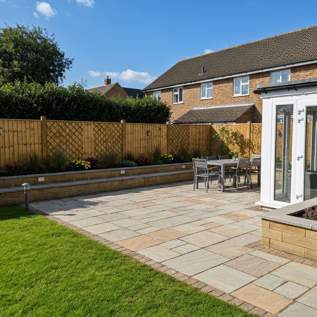 Luxury patio after professional landscaping transformation