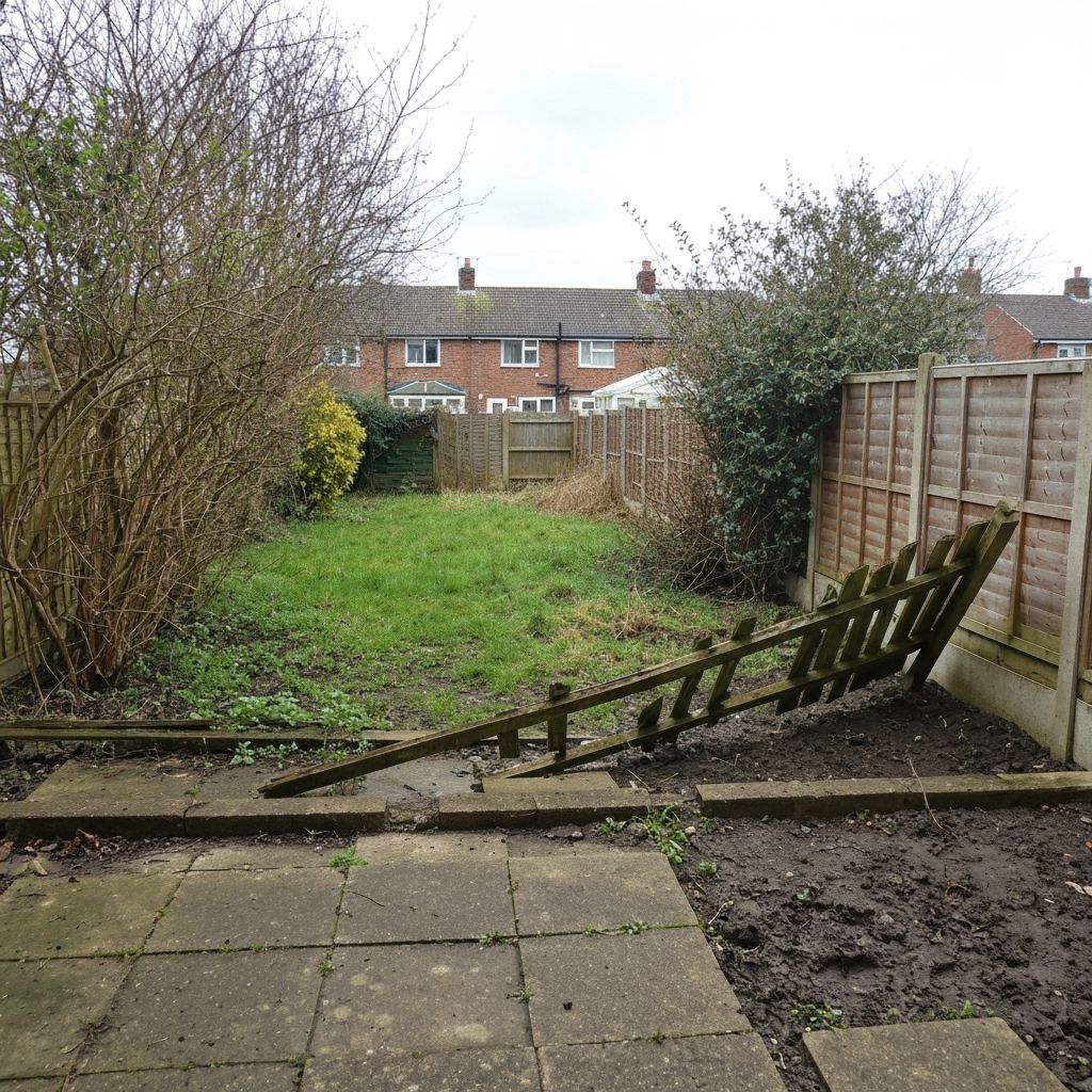 Messy overgrown garden before landscaping